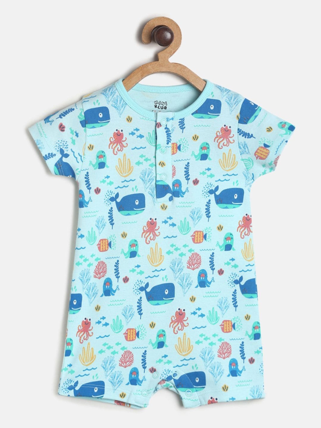 

MINI KLUB Boys Blue Printed Pure Cotton Romper