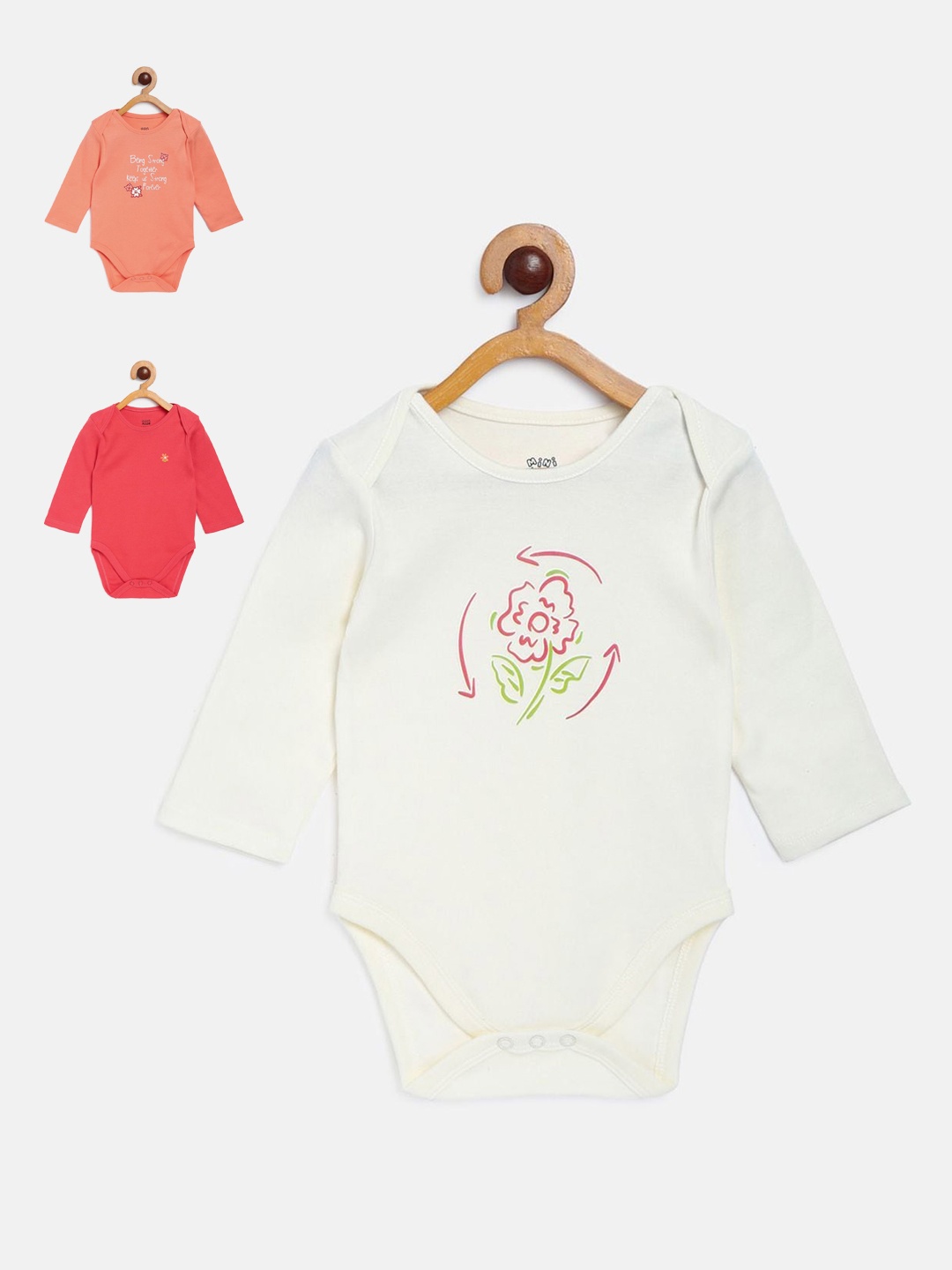 

MINI KLUB Infant Boys Pack Of 3 Printed Pure Cotton Bodysuit, Red