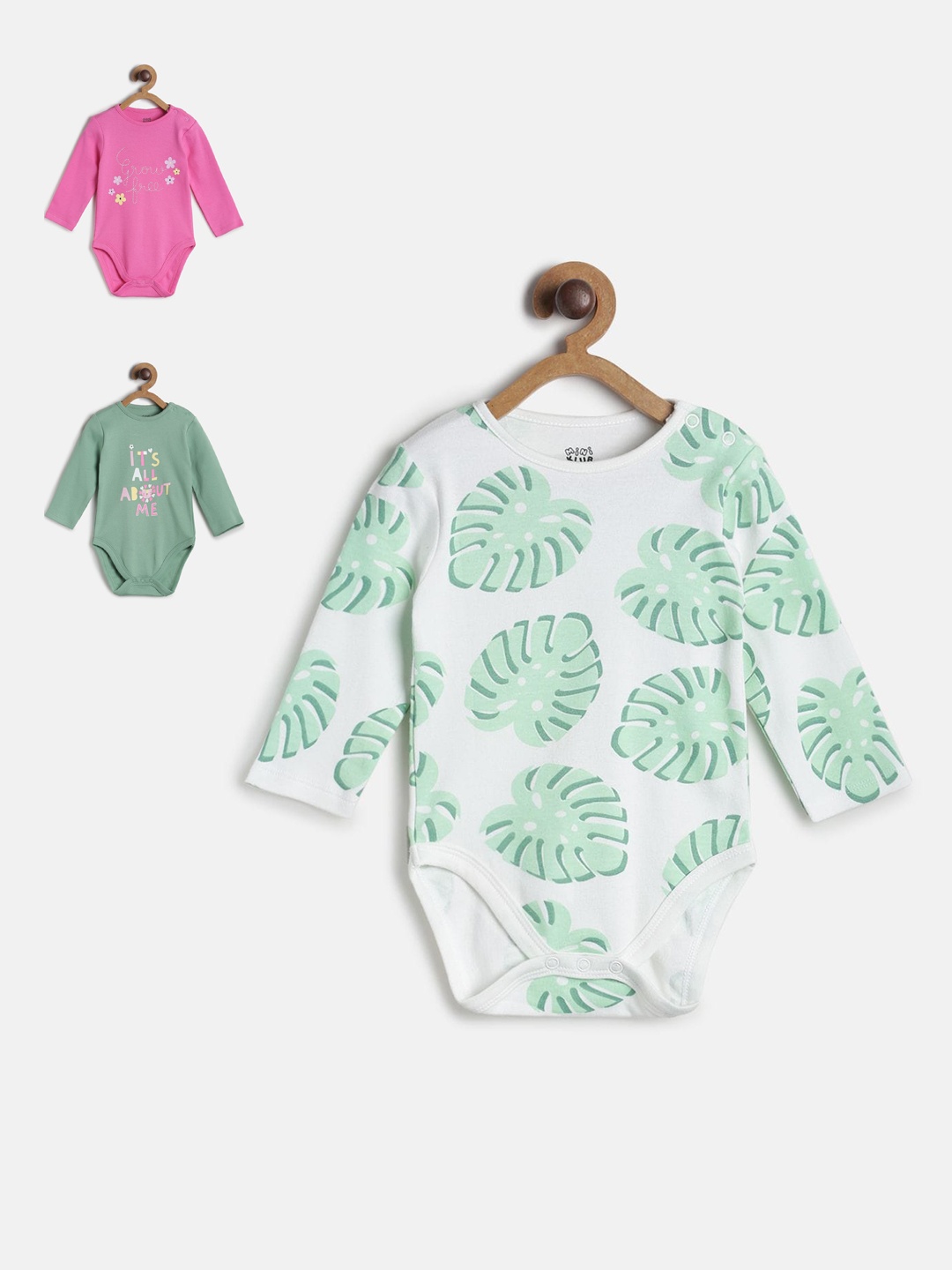 

MINI KLUB Infants Girls Pack Of 3 Printed Pure-Cotton Bodysuit, White