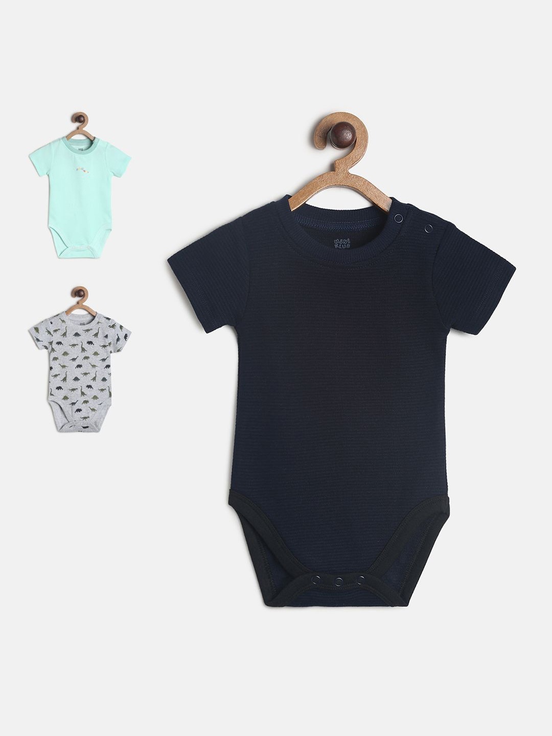 

MINI KLUB Infant Kids Pack of 3 Pure Cotton Bodysuit, Black