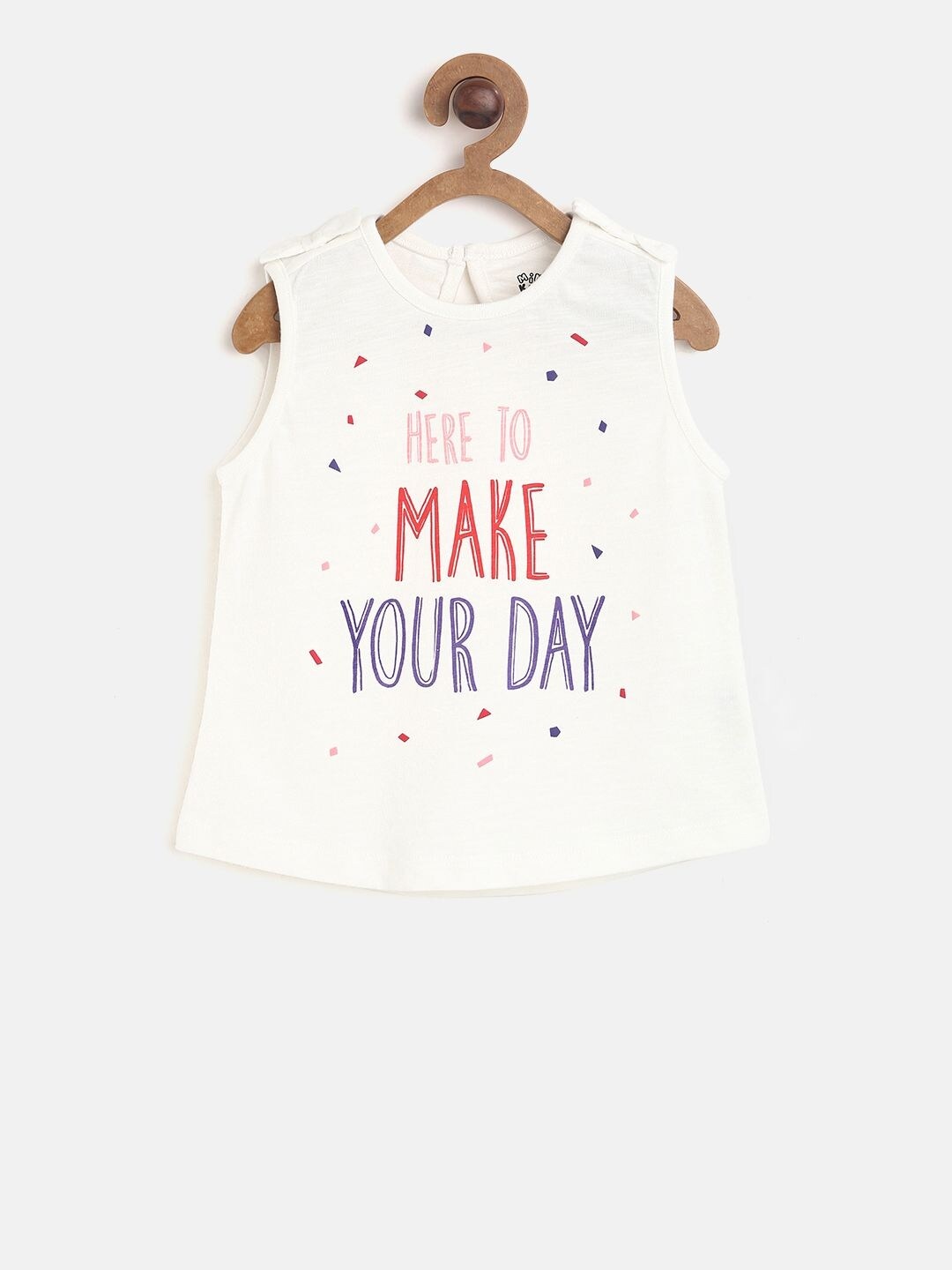 

MINI KLUB Girls Off White Typography Printed Cotton T-shirt