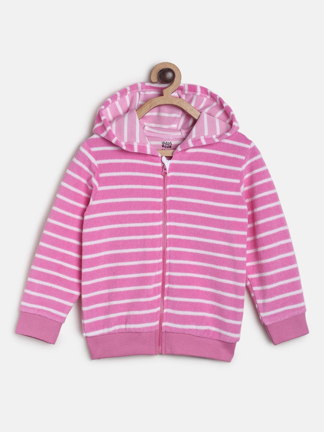 

MINI KLUB Girls Pink White Striped Lightweight Bomber Jacket