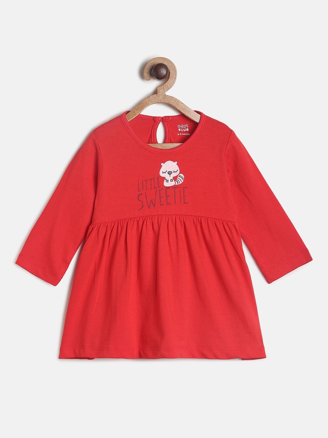 

MINI KLUB Girls Red & White A-Line Pure Cotton Dress