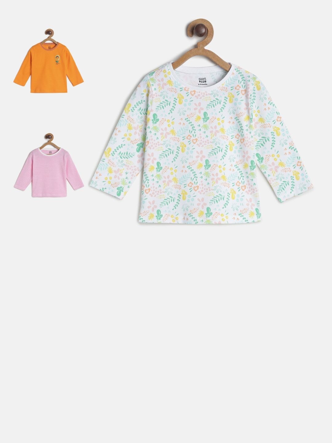 

MINI KLUB Girls Pack of 3 Floral Print Pure Cotton Tops, White