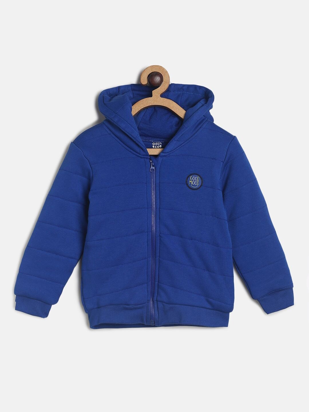 

MINI KLUB Boys Blue Striped Lightweight Pure Cotton Hooded Tailored Jacket