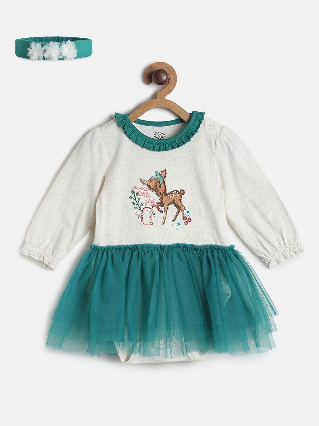 

MINI KLUB Infants Girls White & Teal Printed Bodysuit