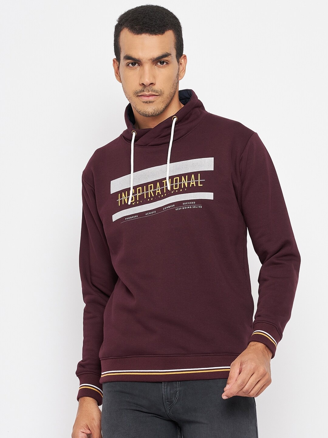 

Duke Men Maroon Printed Fleece Sweatshirt