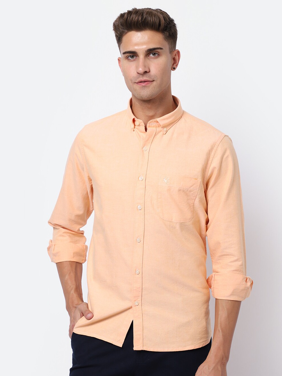 

Cantabil Men Orange Solid Cotton Casual Shirt