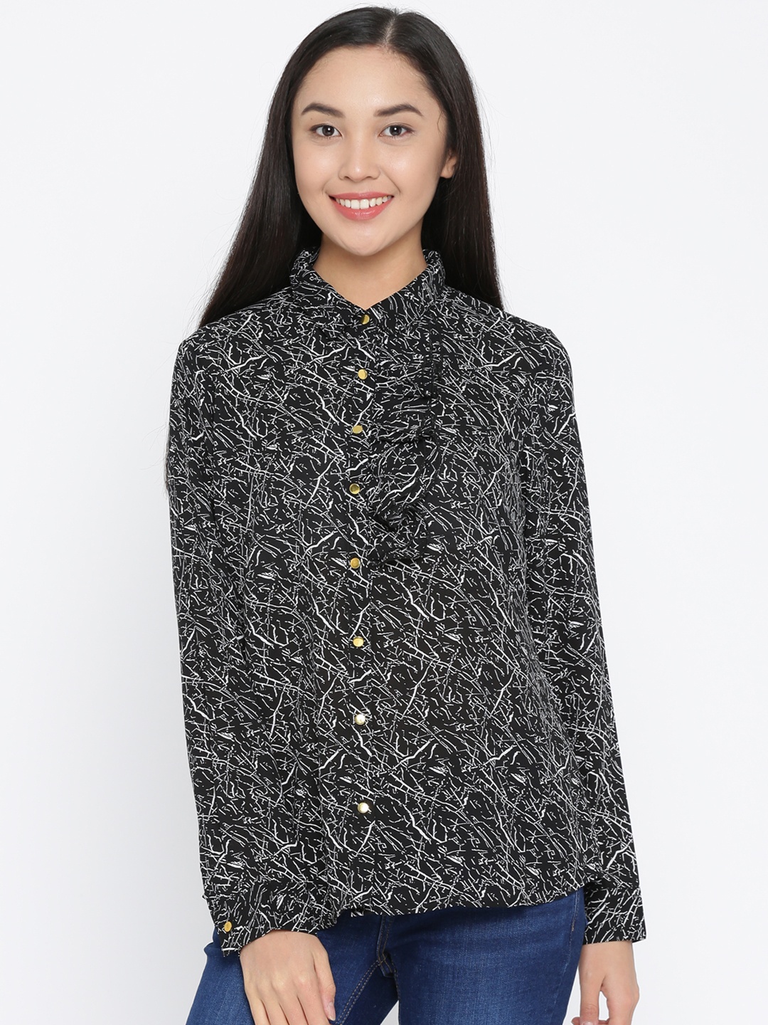 

Annabelle by Pantaloons Women Black Printed Shirt Style Top