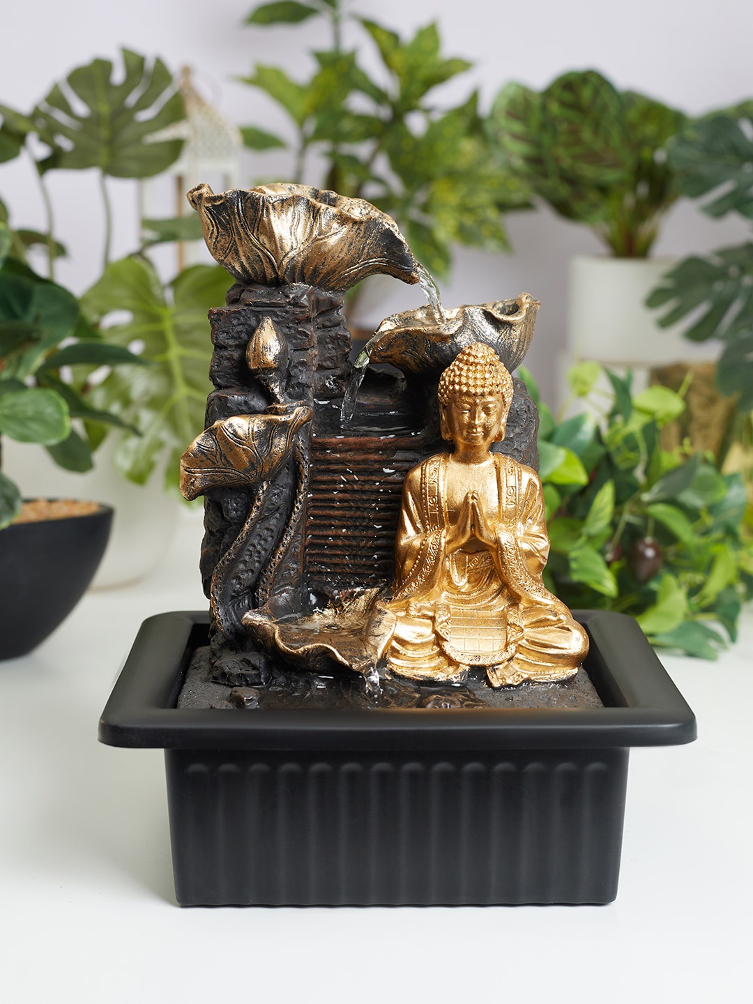 

HomeTown Brown & Gold-Toned Impression Polyresin Buddha Water Fountain