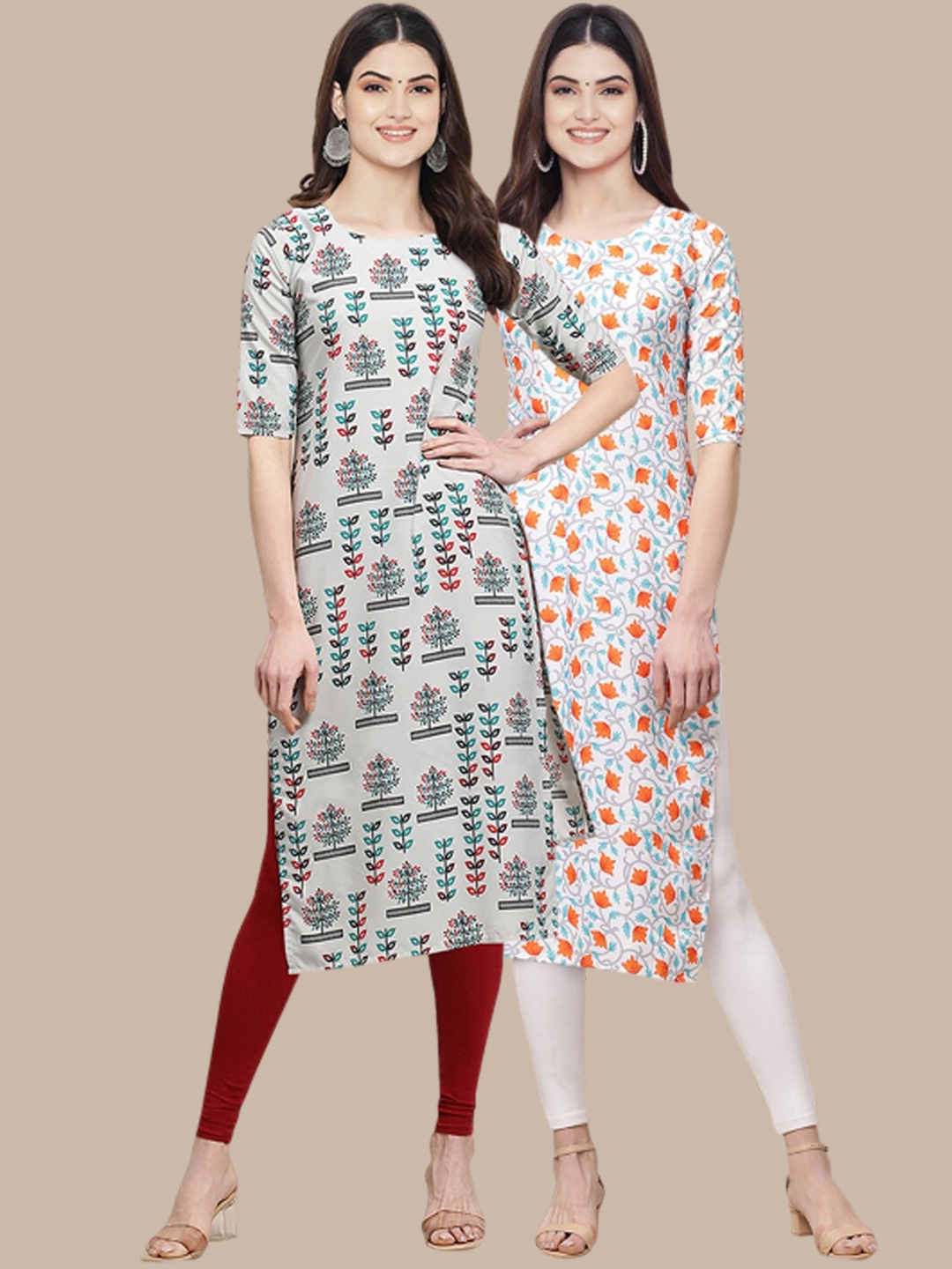 7Threads Pack of 2 Abstract Printed Crepe Kurta, Off white