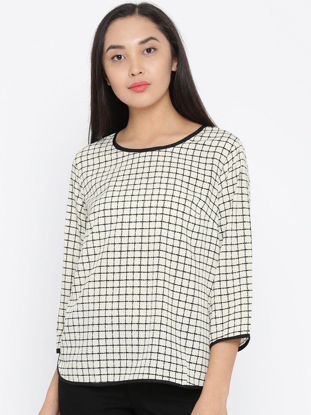 

Annabelle by Pantaloons Women Off-White & Black Checked Top