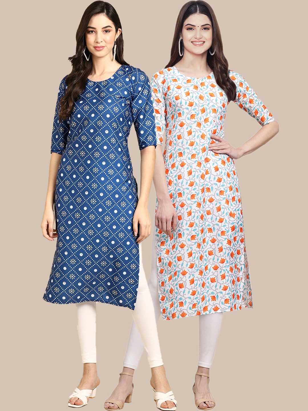 

7Threads Women Pack of 2 Ethnic Motifs Printed Crepe Kurta, Navy blue
