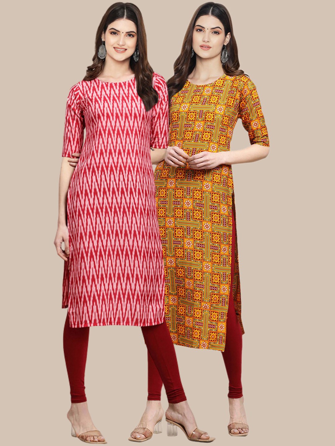 

7Threads Pack Of 2 Printed Crepe Kurta, Yellow