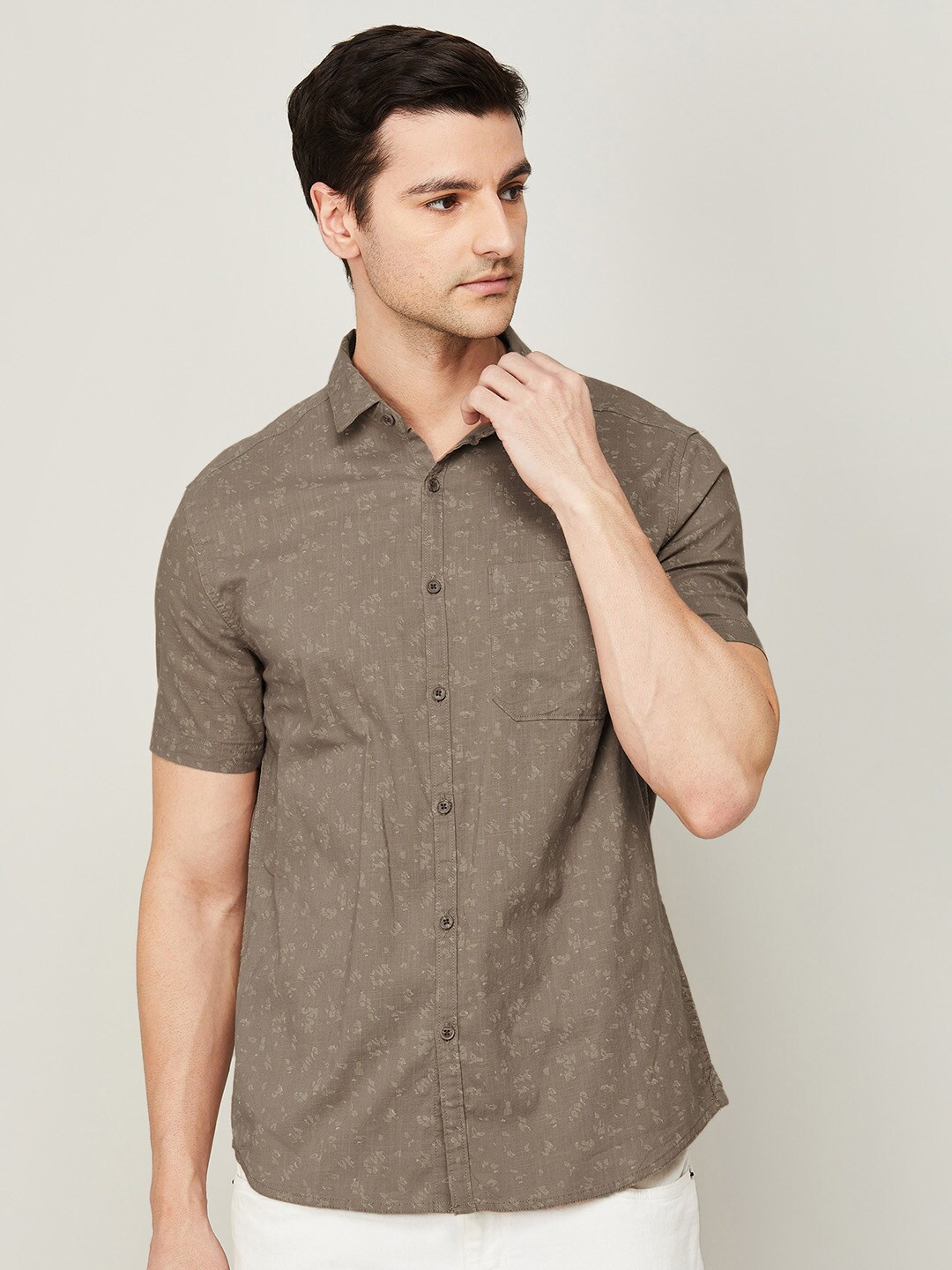 

Melange by Lifestyle Men Printed Cotton Casual Shirt, Brown