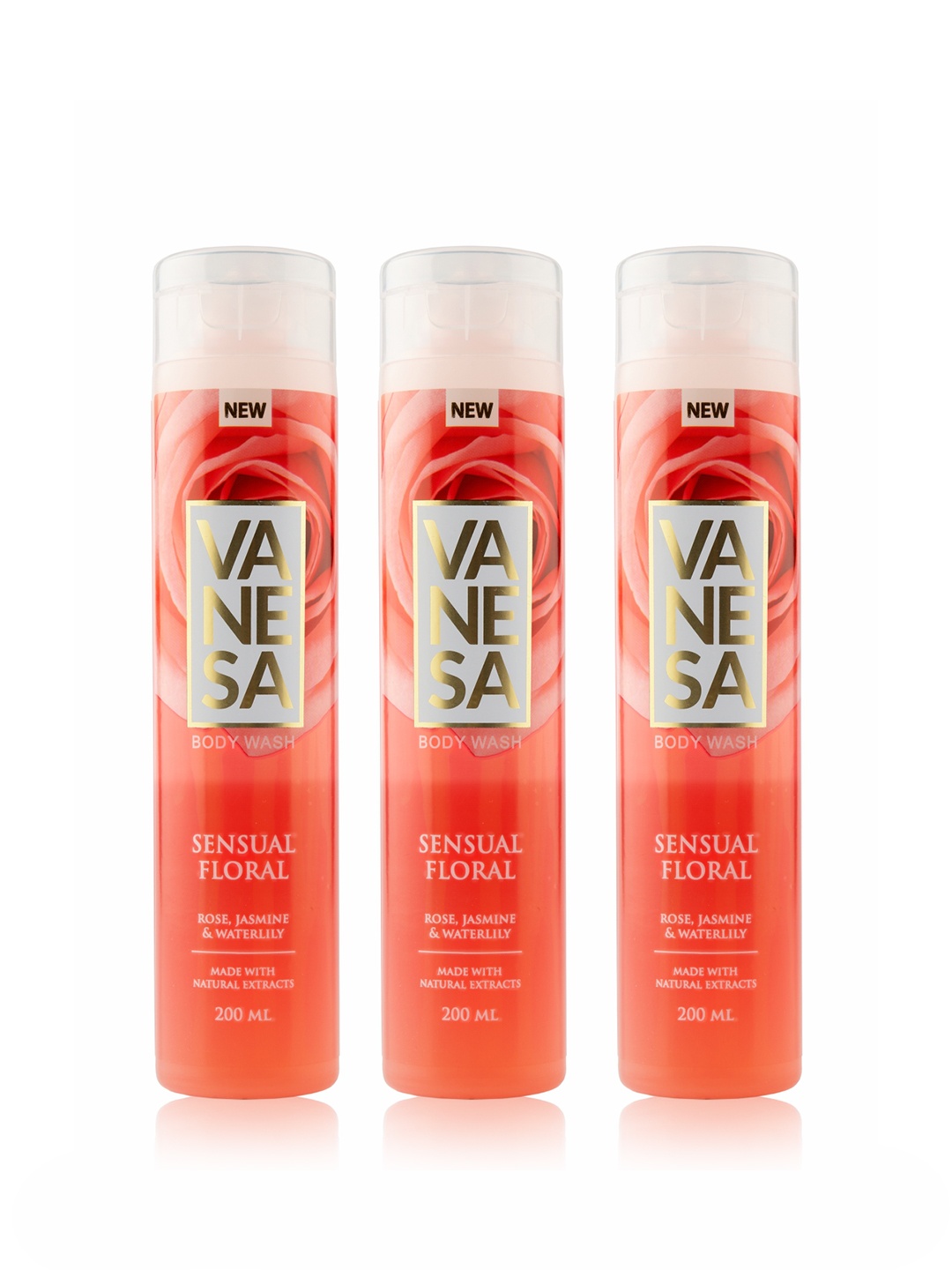 Vanesa Pack of 3 Sensual Floral of Rose, Jasmine & Waterlily Body Wash 600 ml, Pink