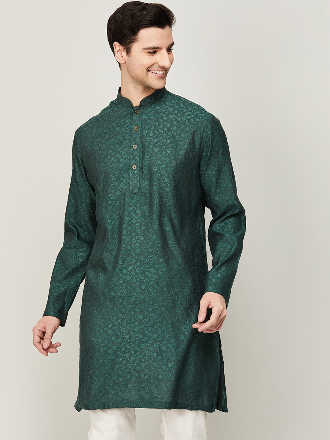 

Melange by Lifestyle Floral Woven Design Cotton Kurta, Green