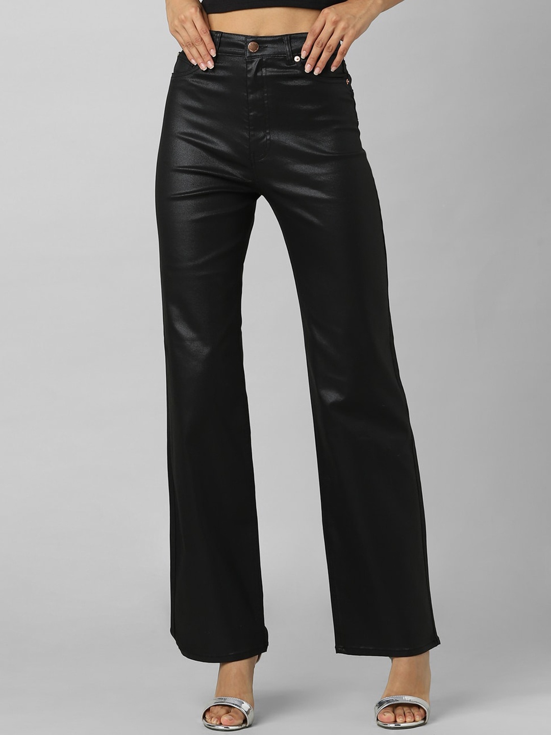

ONLY Women Black High-Rise Solid Trousers