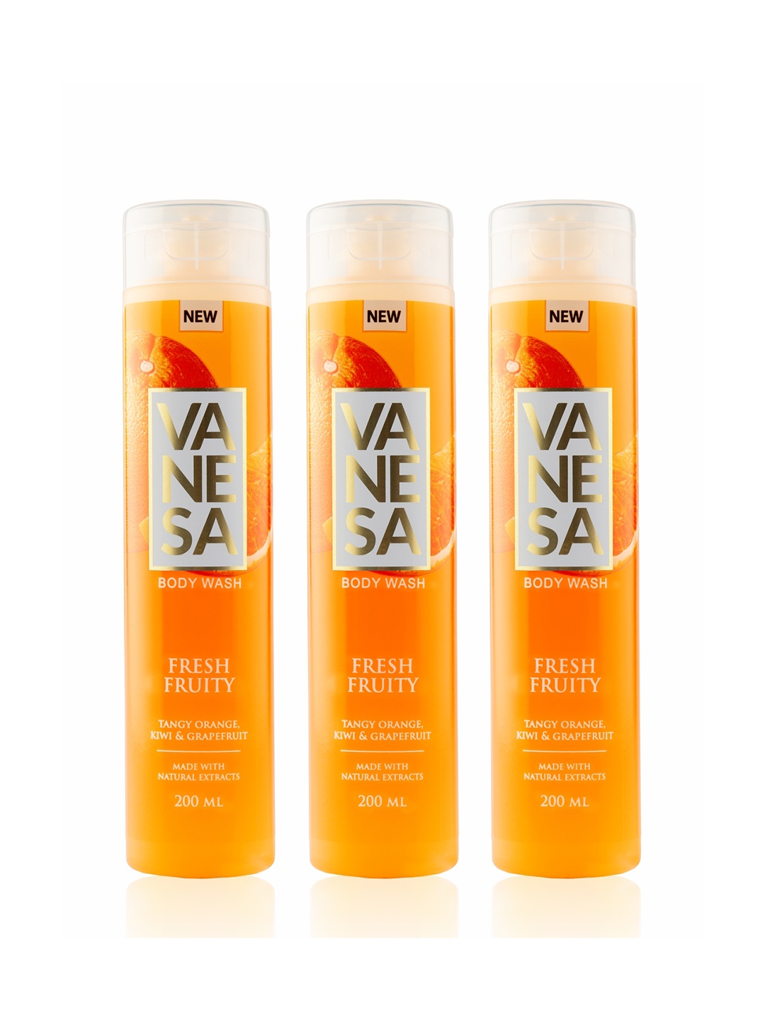 Vanesa Pack of 3 Fresh Fruity of Orange, Kiwi & Grapefruit Body Wash 600 ml