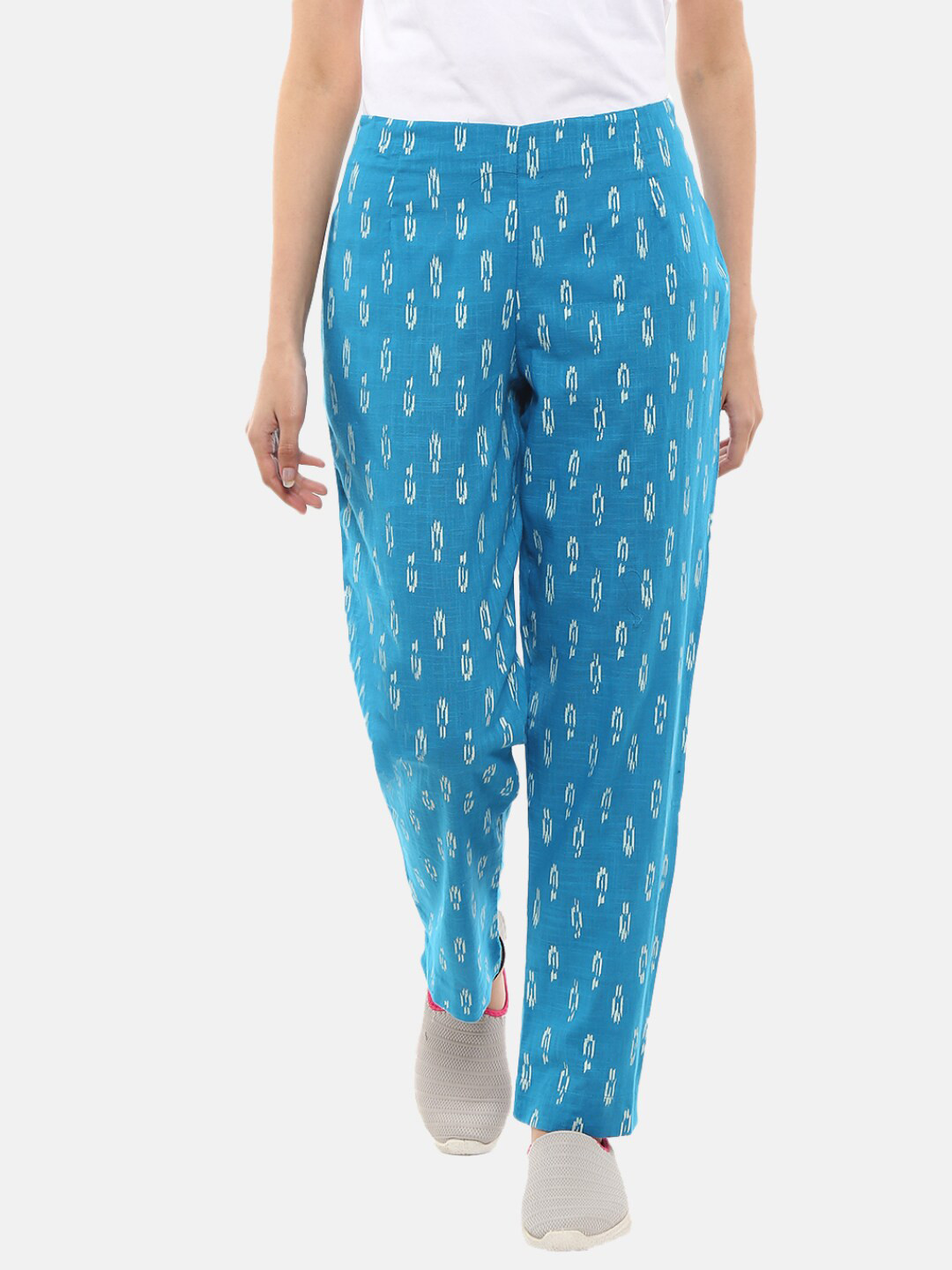 

V-Mart Women Blue Abstract Printed Cotton Trousers
