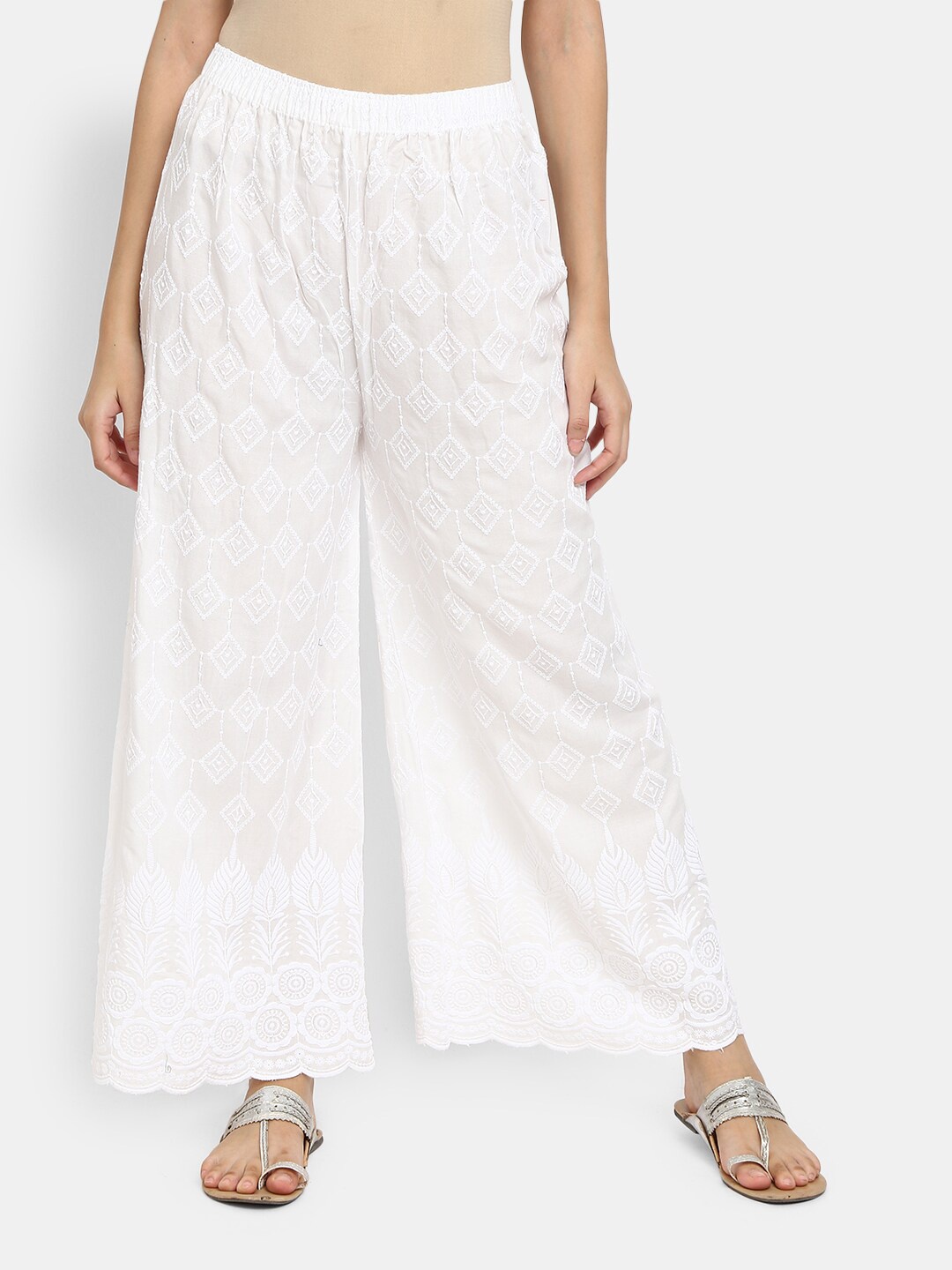 

V-Mart Women White Ethnic Motifs Embroidered Ethnic Palazzos
