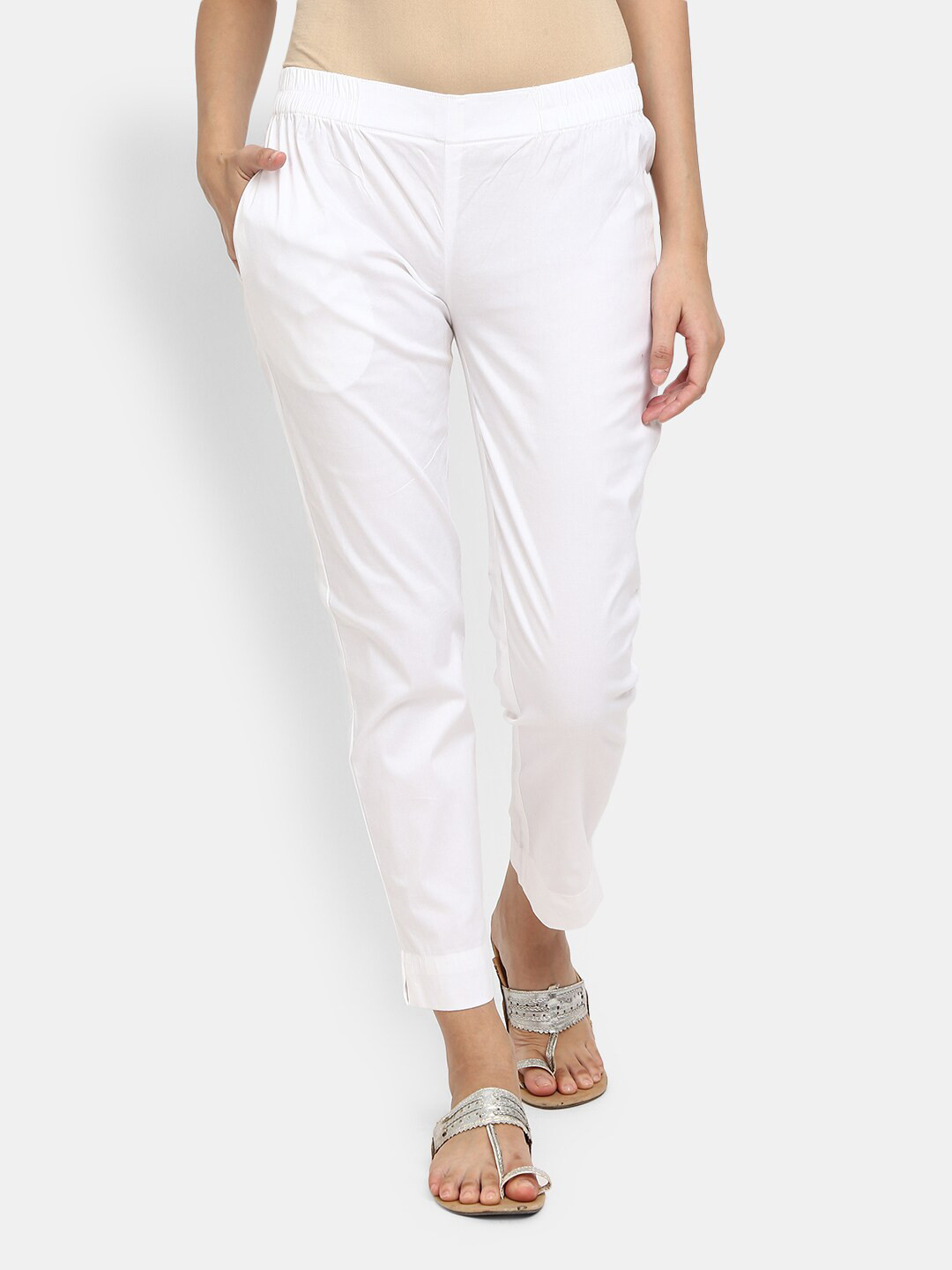 

V-Mart Women White Slim Fit Cotton Trousers