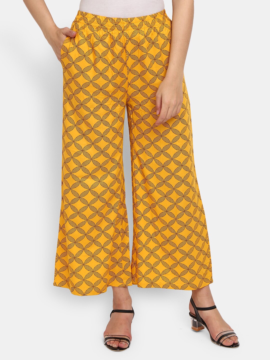 

V-Mart Women Mustard Yellow & Brown Printed Ethnic Palazzos