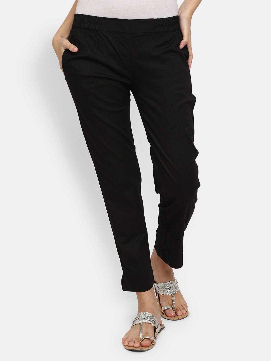 

V-Mart Women Black Solid Cotton Trousers