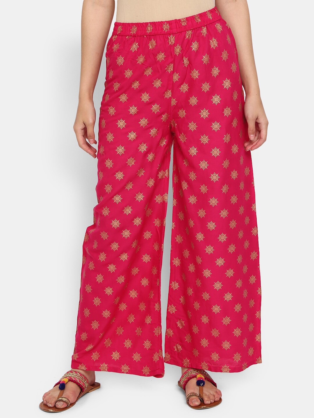 

V-Mart Women Fuchsia & Gold-Toned Ethnic Motifs Printed Ethnic Palazzos