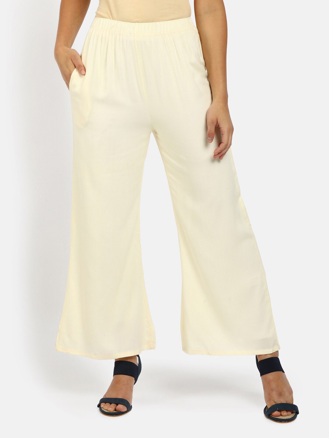

V-Mart Women Off White Solid Ethnic Palazzos