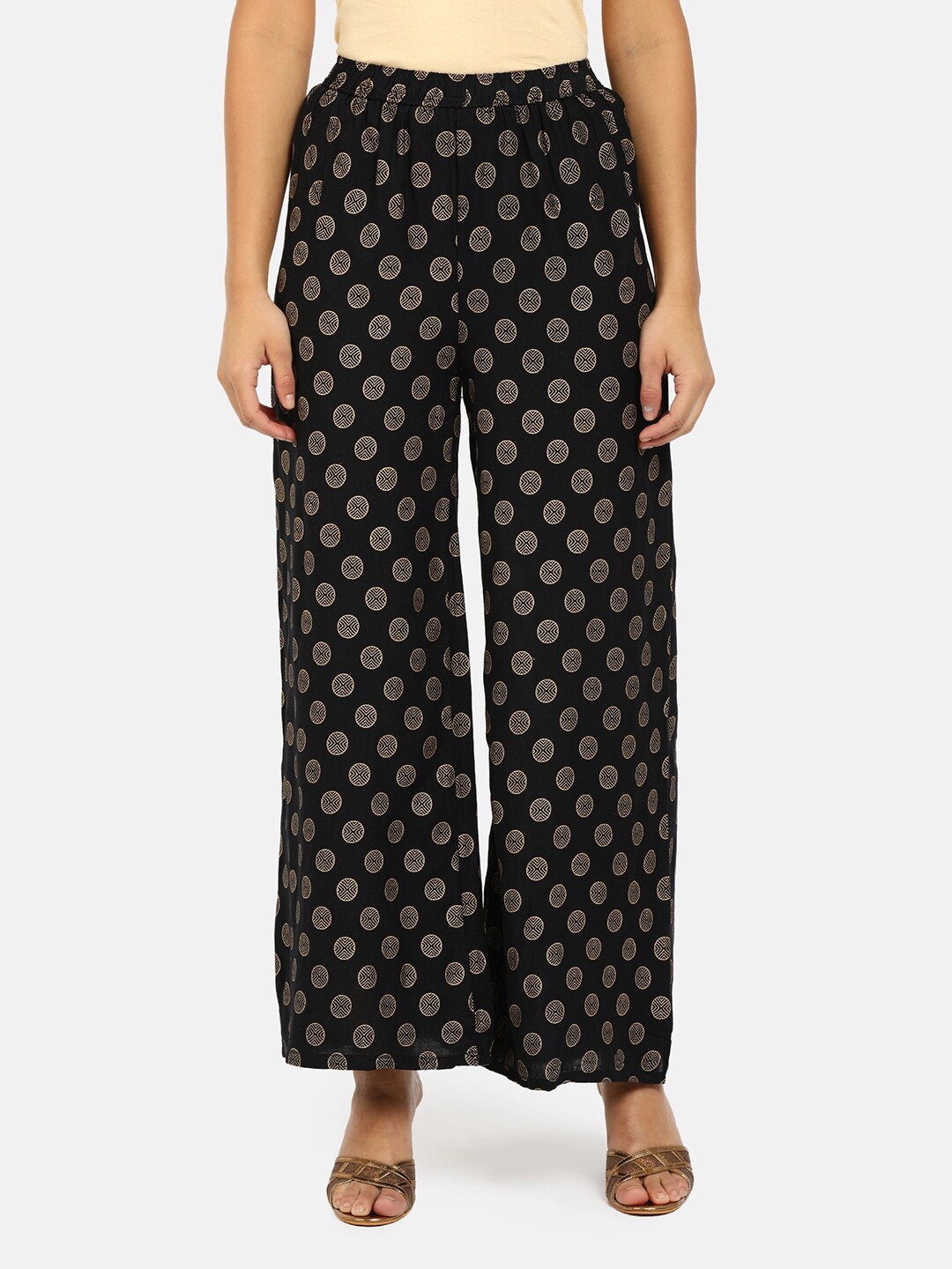 

V-Mart Women Black & Gold-Toned Printed Ethnic Palazzos
