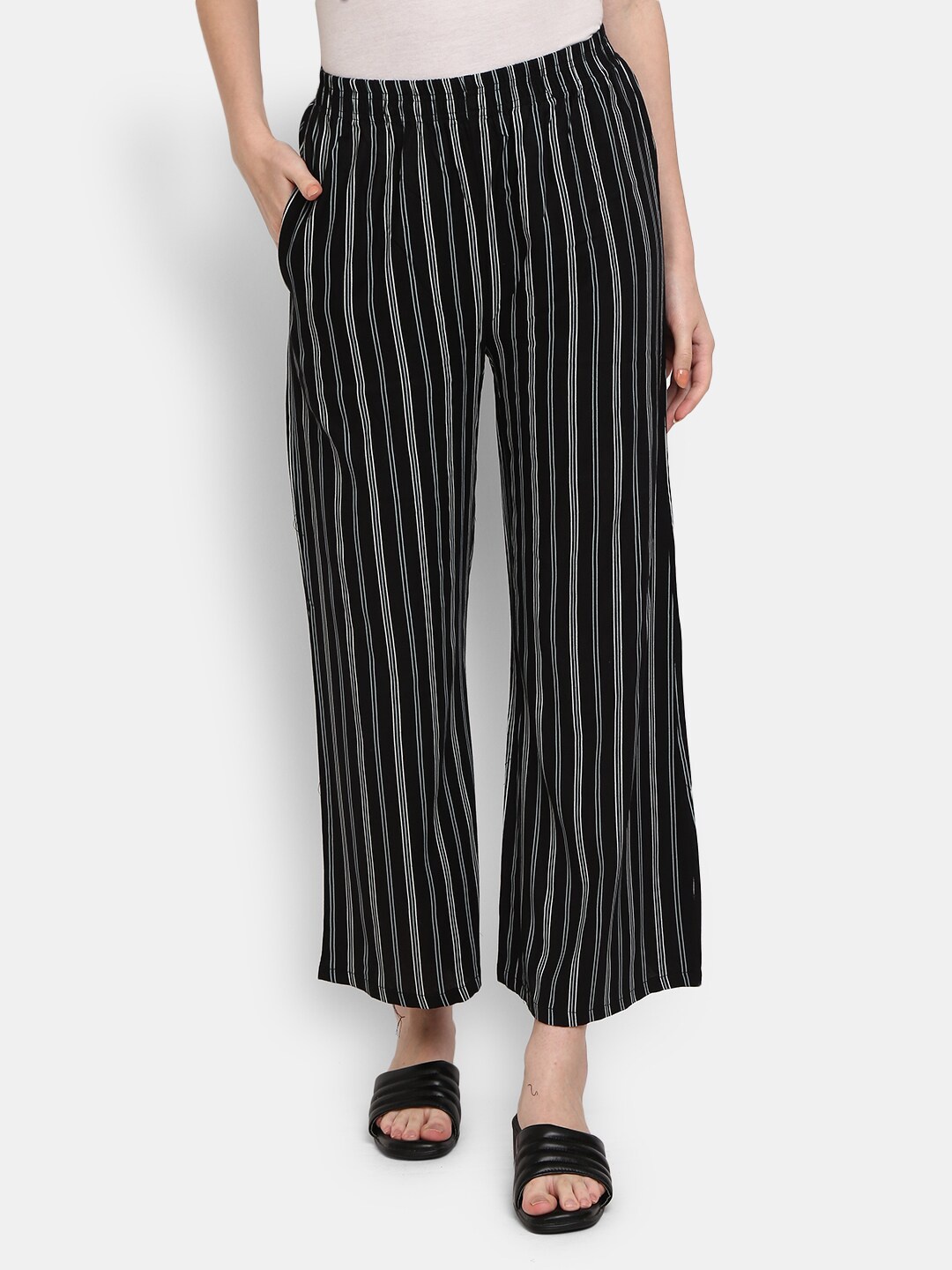 

V-Mart Women Black & White Striped Ethnic Palazzos
