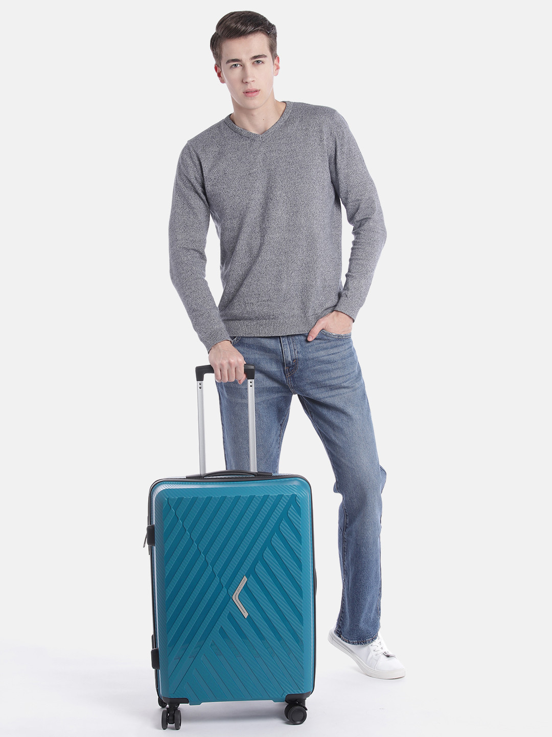 

Aristocrat CROSS STROLLY Solid 360 Degree Rotation Medium Hard Trolley Bag-72.67L, Blue