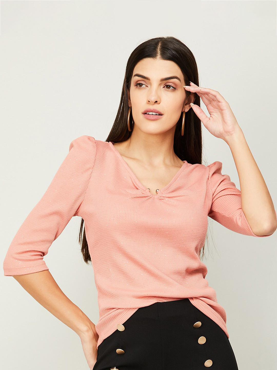 

CODE by Lifestyle Women Coral Solid V- Neck Top