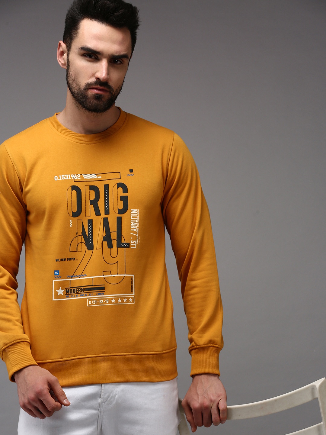 

SHOWOFF Men Mustard Printed Cotton Sweatshirt