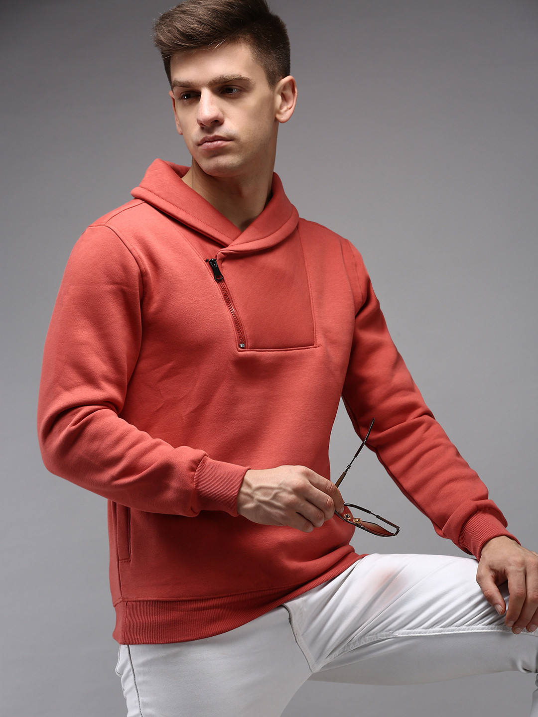 

SHOWOFF Men Peach-Coloured Hooded Cotton Sweatshirt