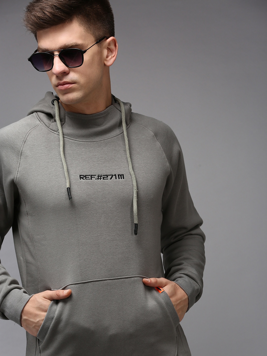 

SHOWOFF Men Grey Hooded Cotton Sweatshirt