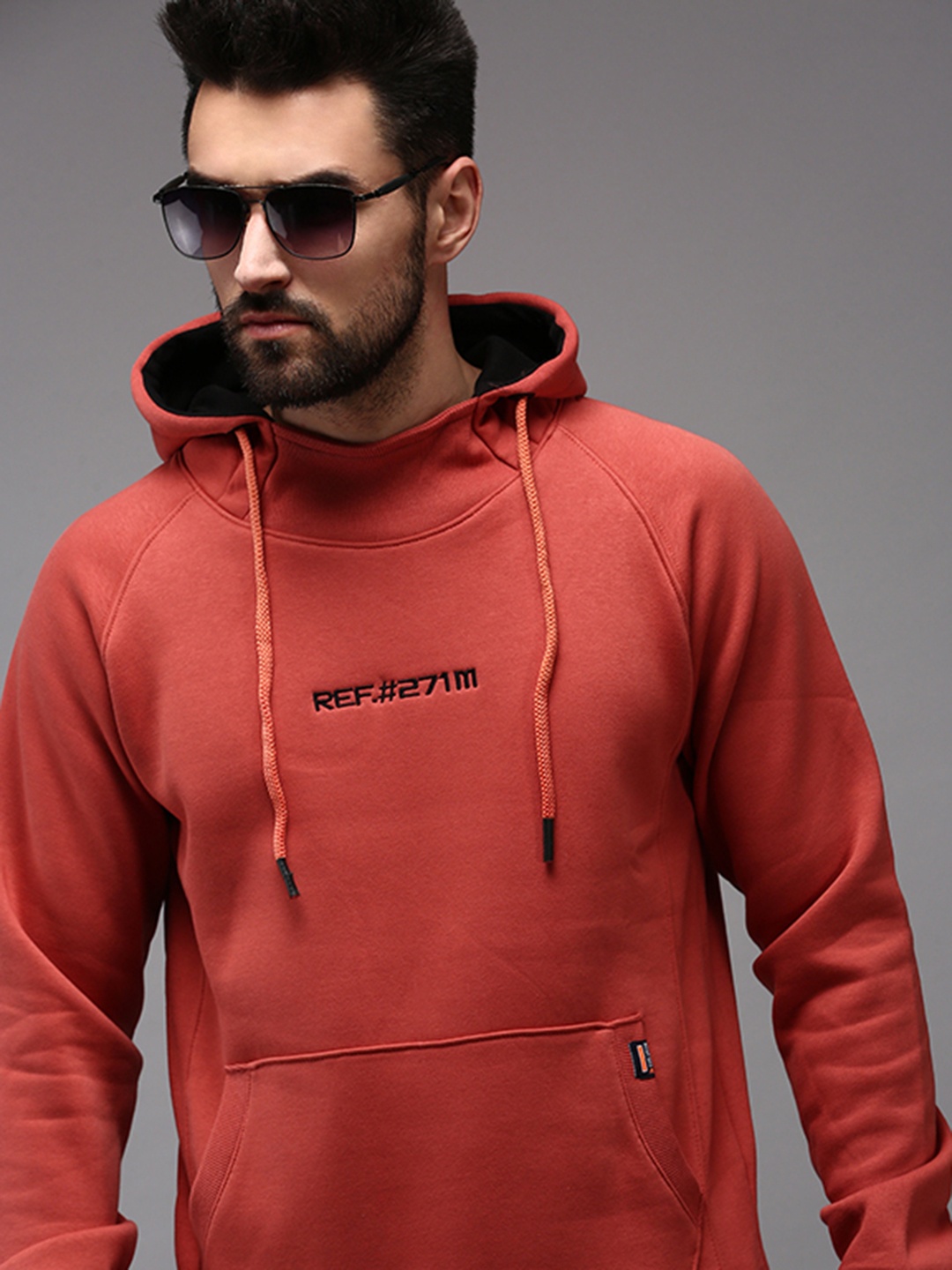 SHOWOFF Men Rust Hooded Cotton Sweatshirt