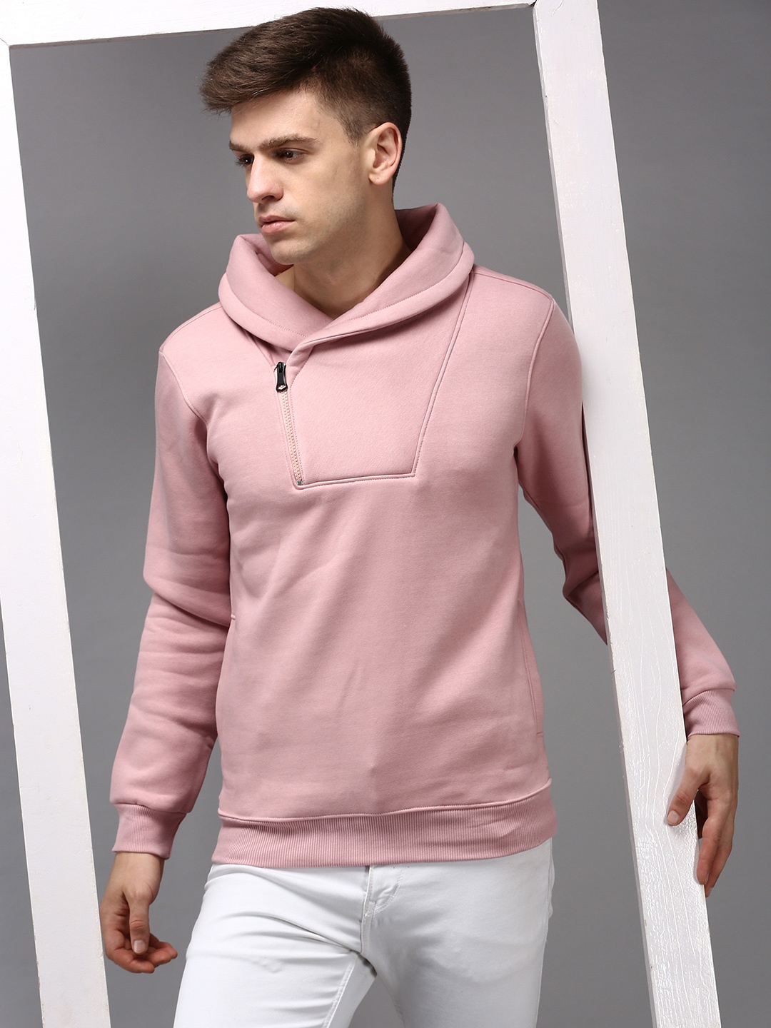 SHOWOFF Men Pink Hooded Cotton Sweatshirt