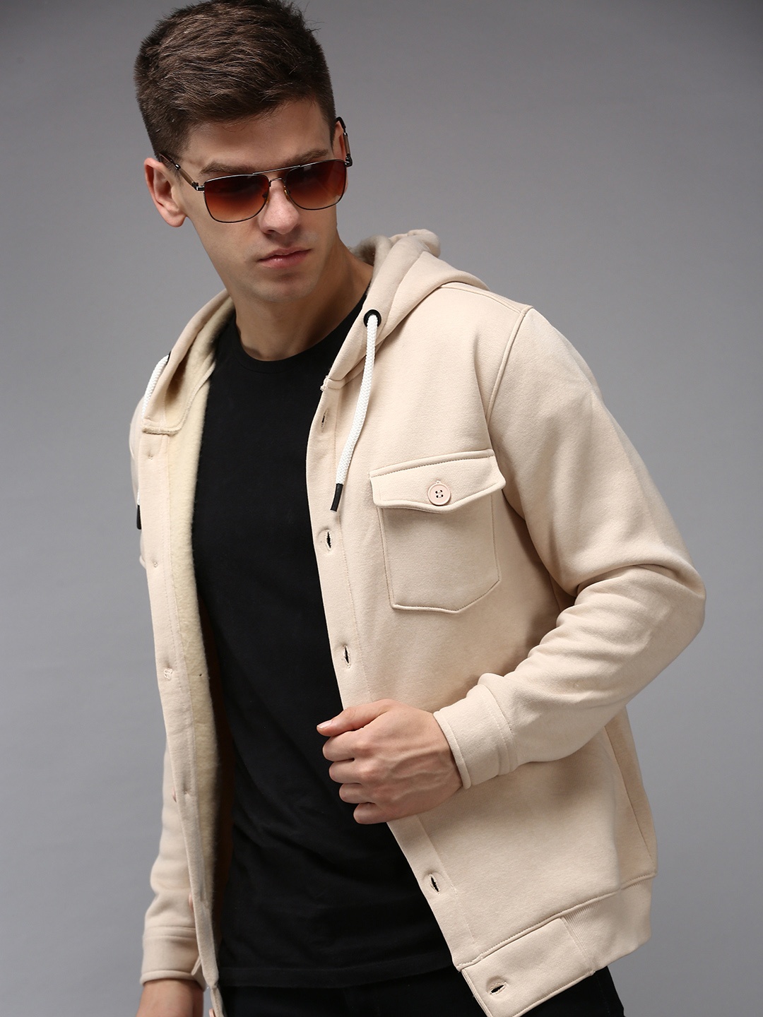 

SHOWOFF Men Beige Hooded Cotton Sweatshirt