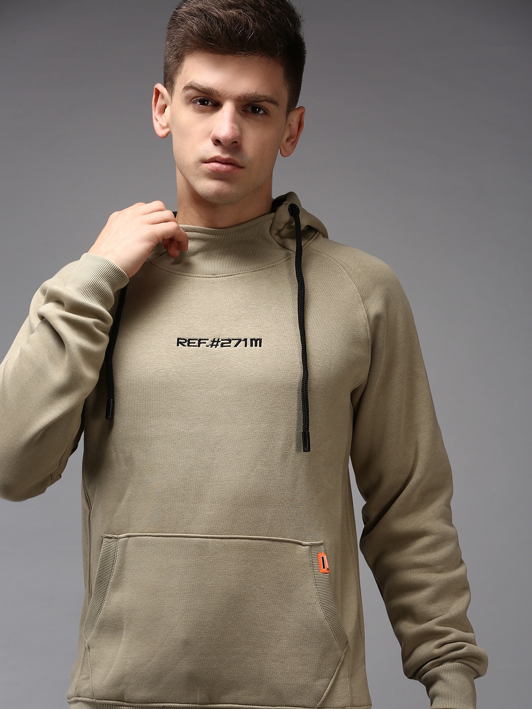 

SHOWOFF Men Khaki Printed Hooded Cotton Sweatshirt
