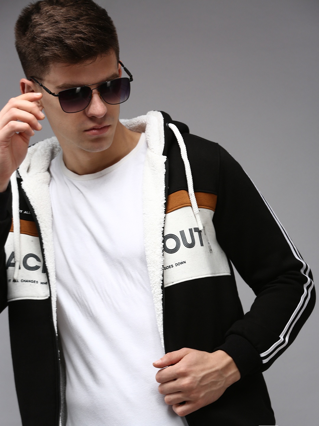 

SHOWOFF Men Black Printed Hooded Cotton Sweatshirt