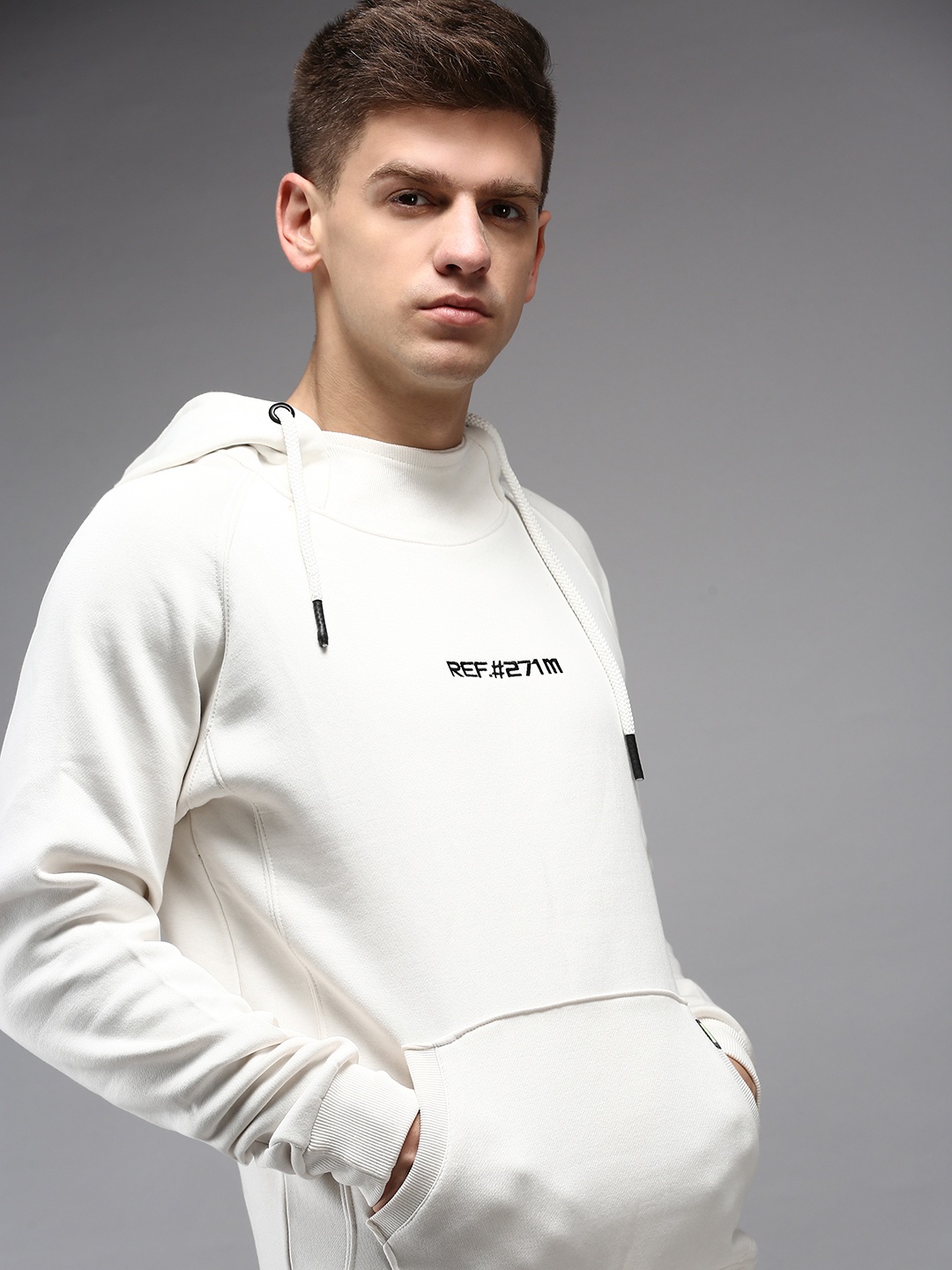 

SHOWOFF Men White Printed Hooded Cotton Sweatshirt