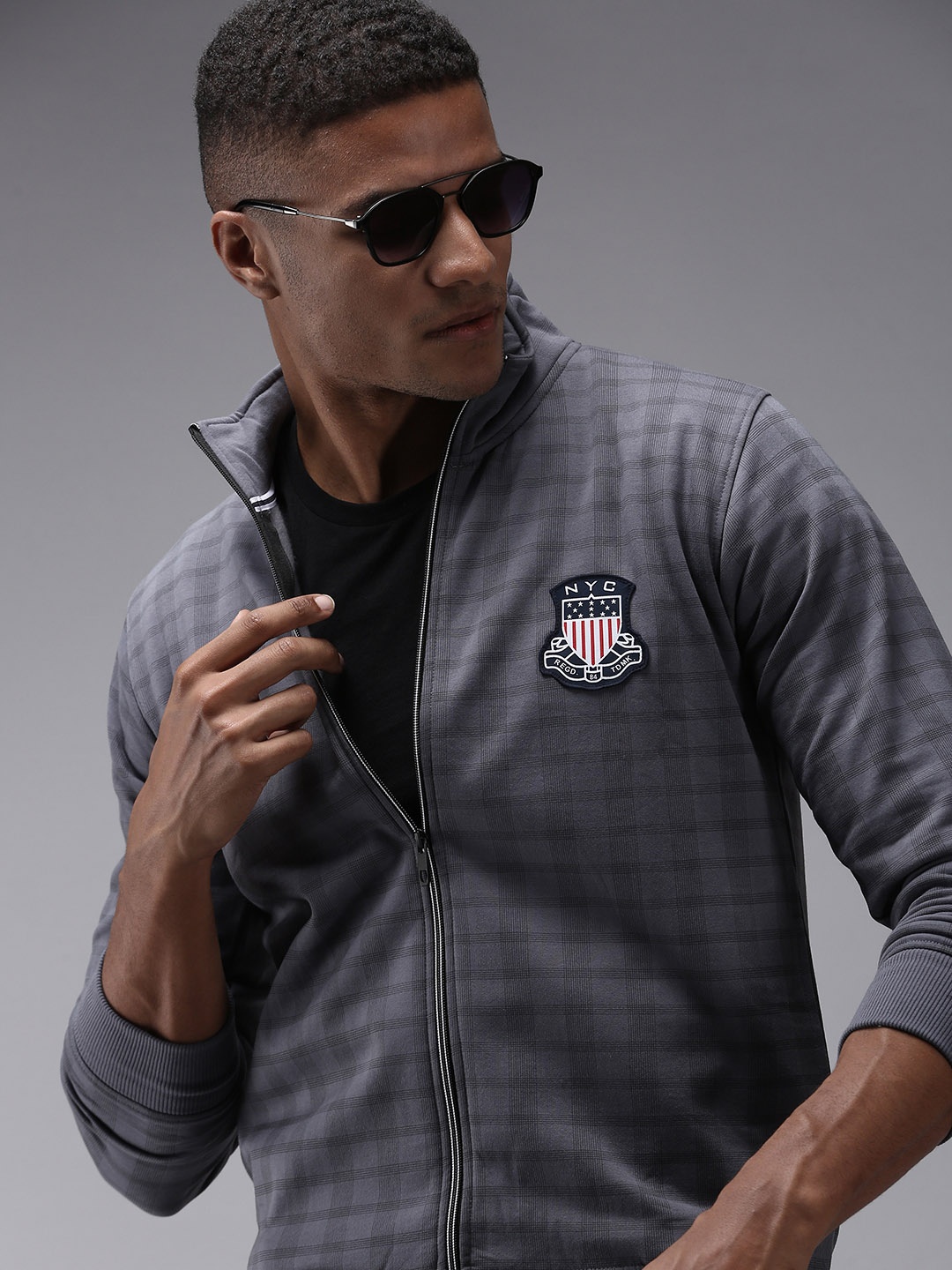 

SHOWOFF Men Grey Checked Cotton Sweatshirt