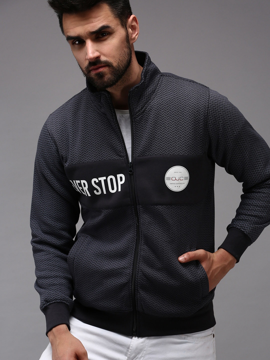 

SHOWOFF Men Grey Printed Cotton Sweatshirt