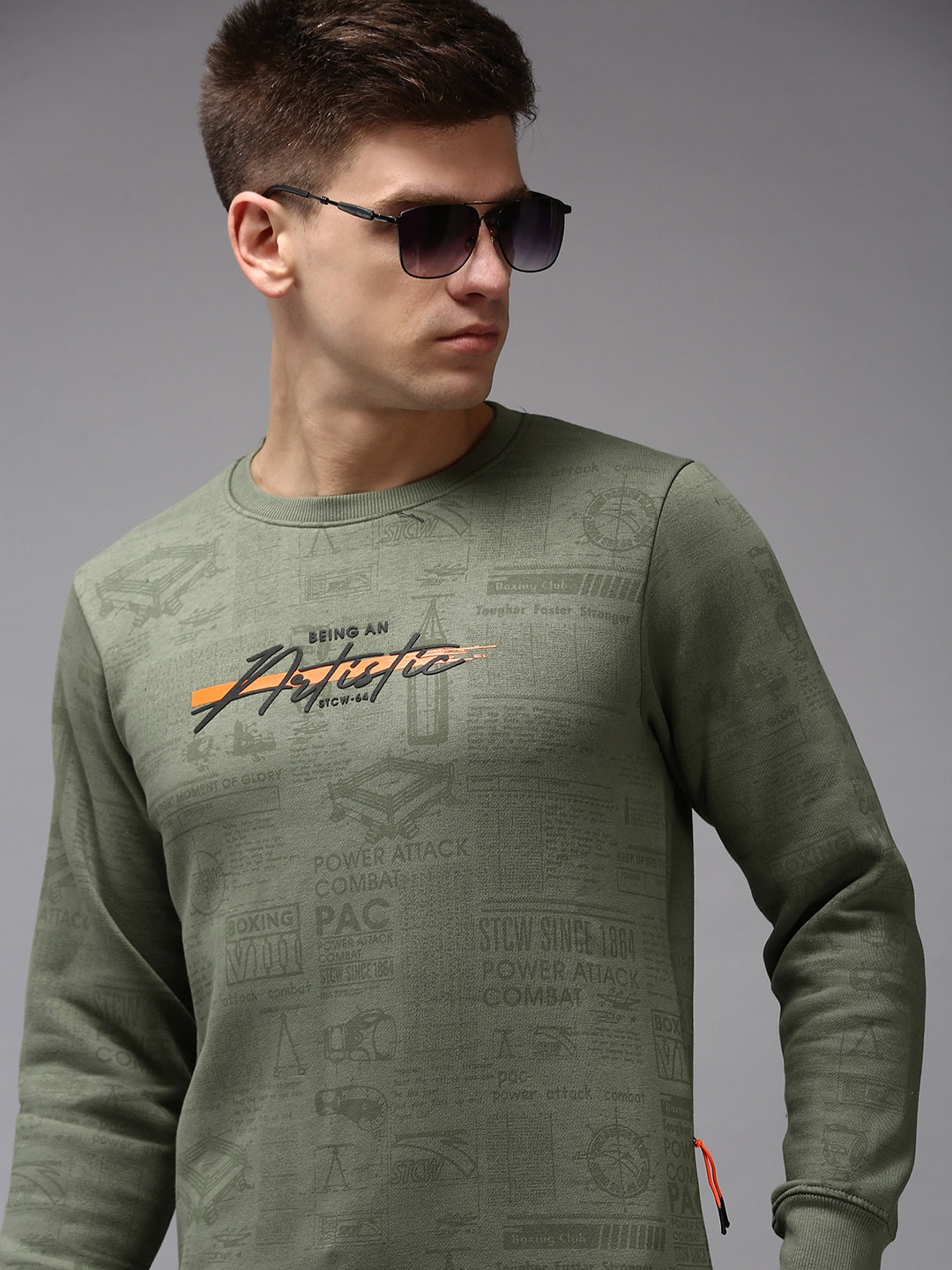 SHOWOFF Men Olive Green Printed Sweatshirt