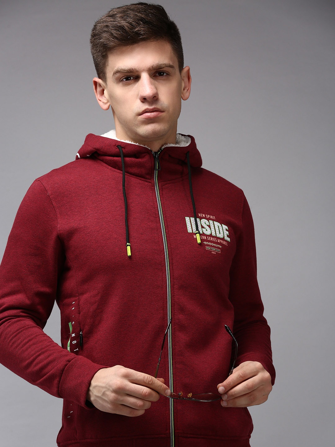 

SHOWOFF Men Burgundy Cotton Hooded Sweatshirt