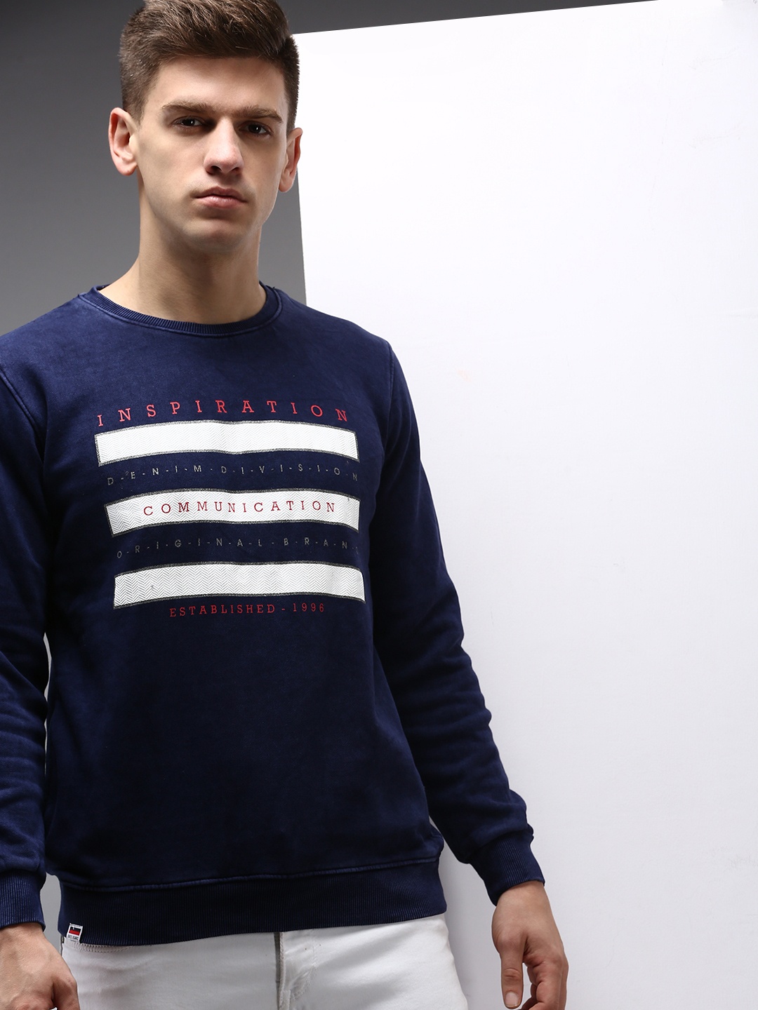 SHOWOFF Men Navy Blue Printed Cotton Sweatshirt