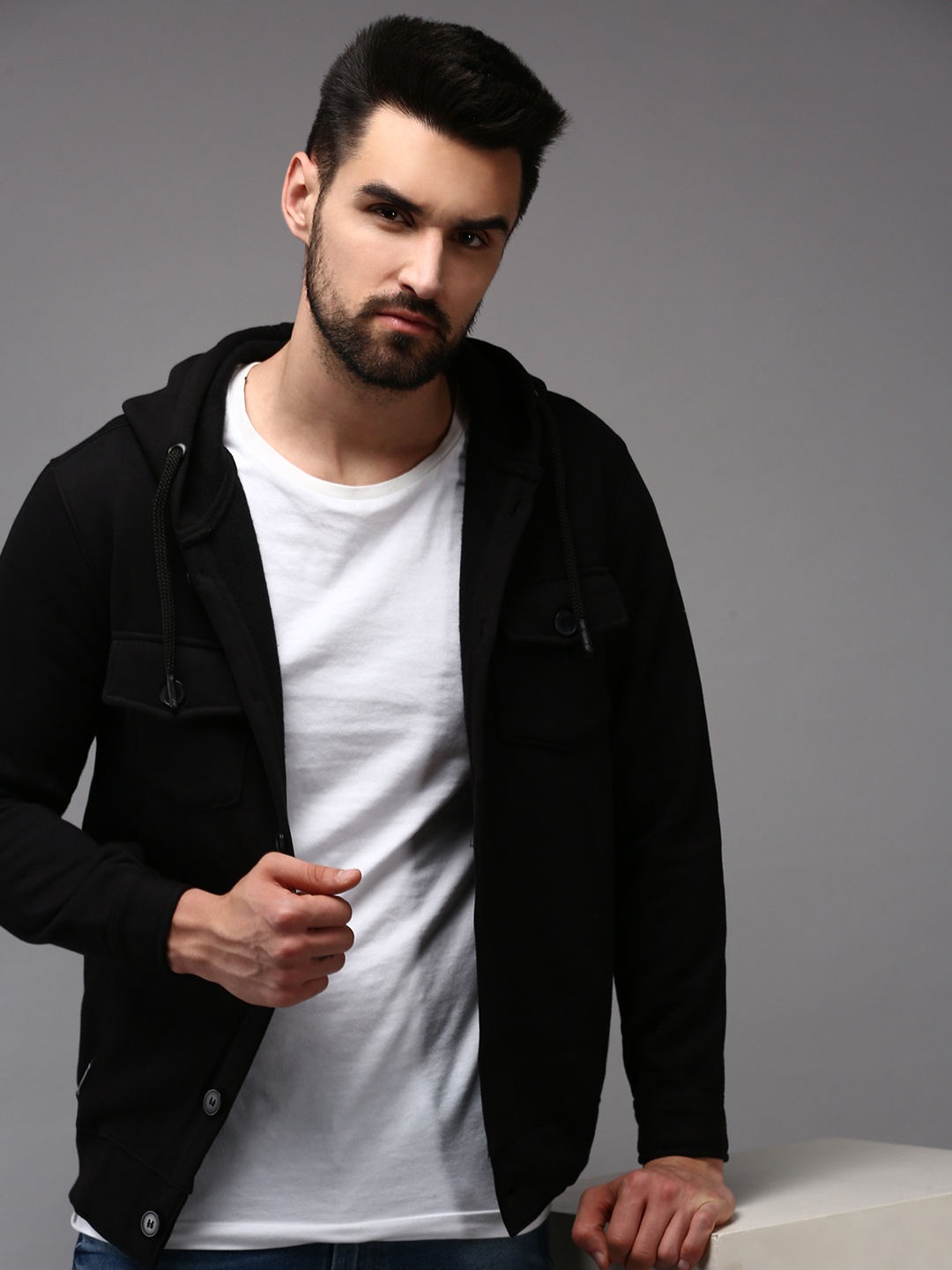 

SHOWOFF Men Black Hooded Cotton Sweatshirt