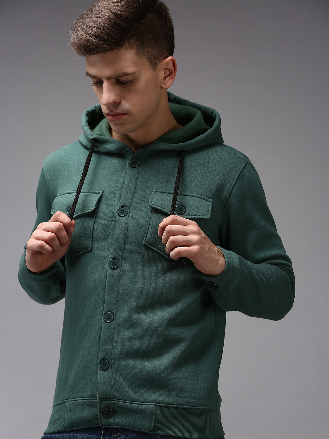 

SHOWOFF Men Green Hooded Cotton Sweatshirt